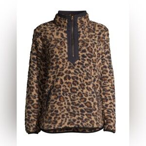 Time and Tru Leopard Quarter Zip Sherpa Pullover 3X